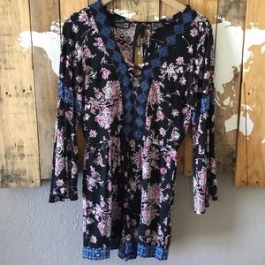 Angie lace up floral bell sleeve boho romper
